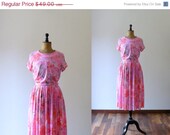 20% OFF SALE Vintage 1970s hot pink floral print pleated dress