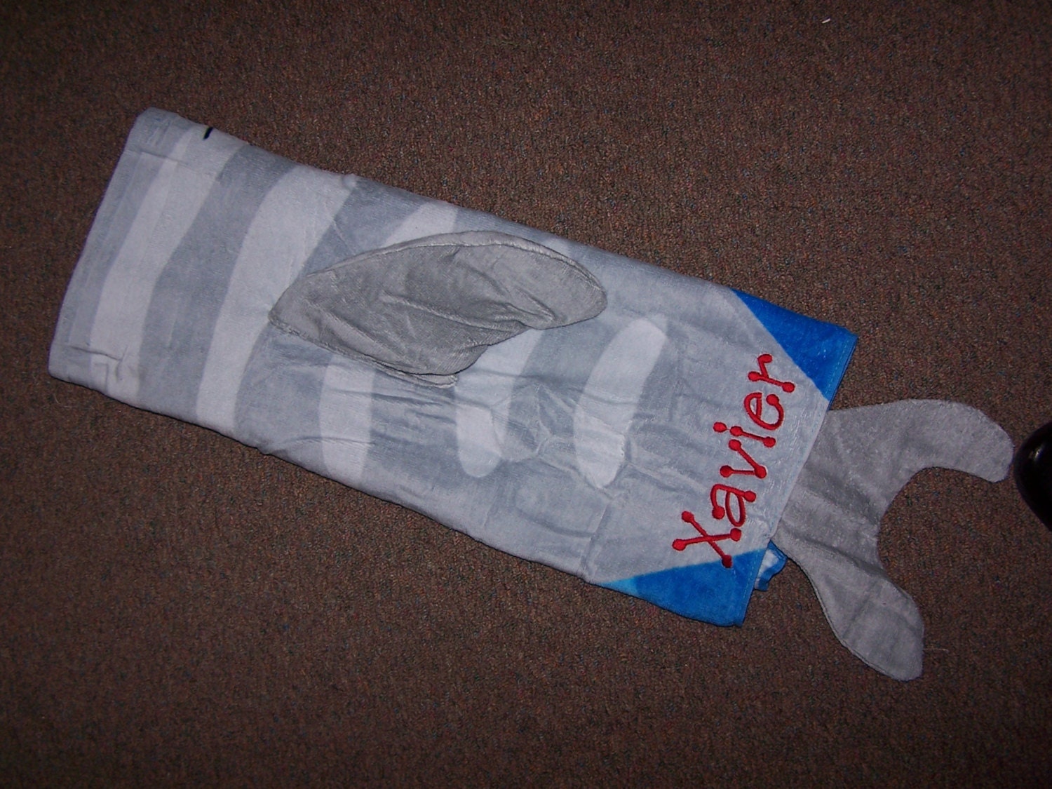 Personalized hooded towel Stephen Joseph shark  blue grey