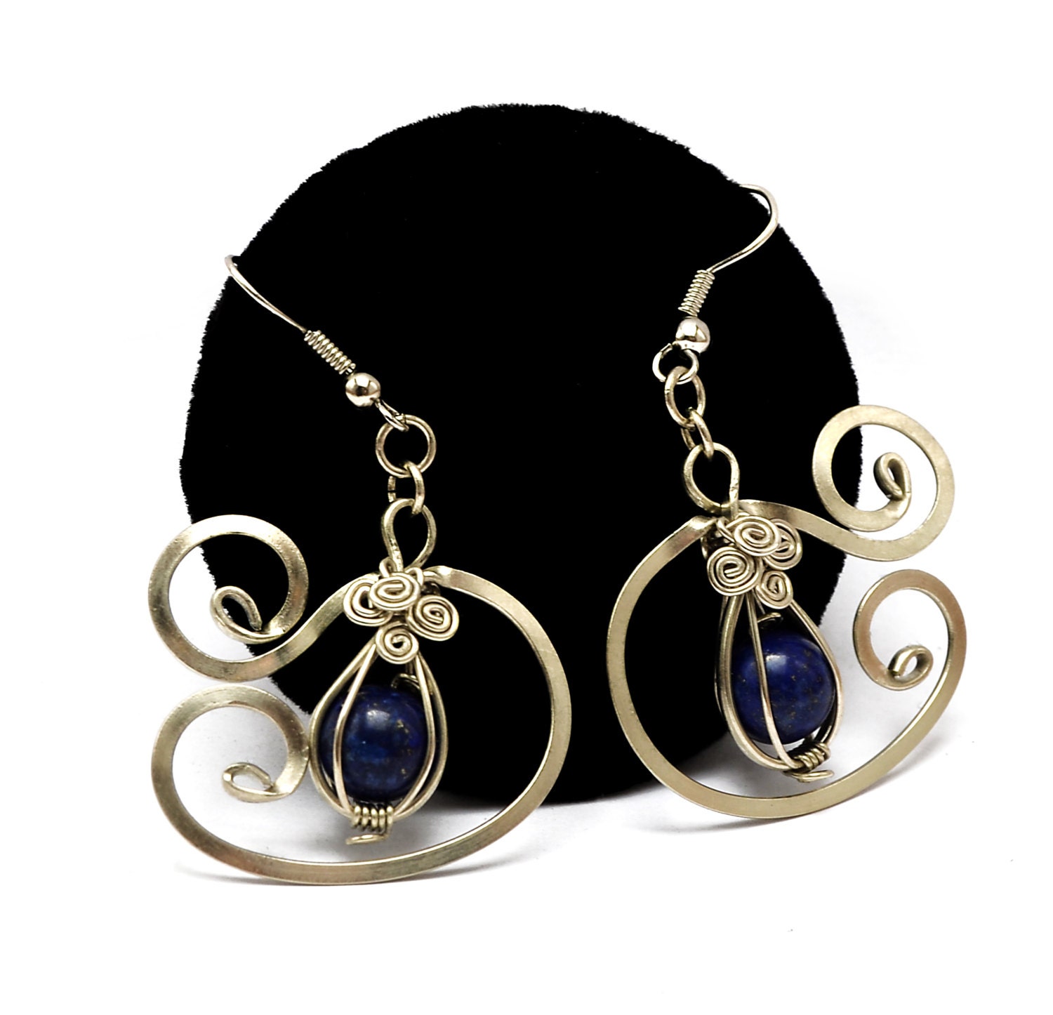 Wire Wrap Dangle Earrings with Lapis Lazuli stone