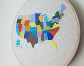 Embroidered Map of USA Wall Hanging in 9" Hoop