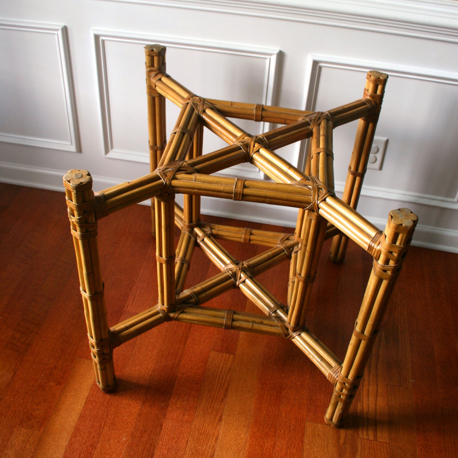 Bamboo Table Base. Bohemian Home Decor. Rattan. Cane. Wood. Square table. Dining Table. Kitchen Table. Breakfast Table. Large.