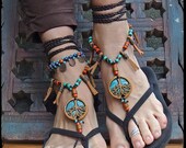 TREE of life BAREFOOT SANDALS leather Fringe sandals artisan sandals Tree hugger foot jewelry Bohemian Shoes Beach Tribal Wedding Yggdrasil