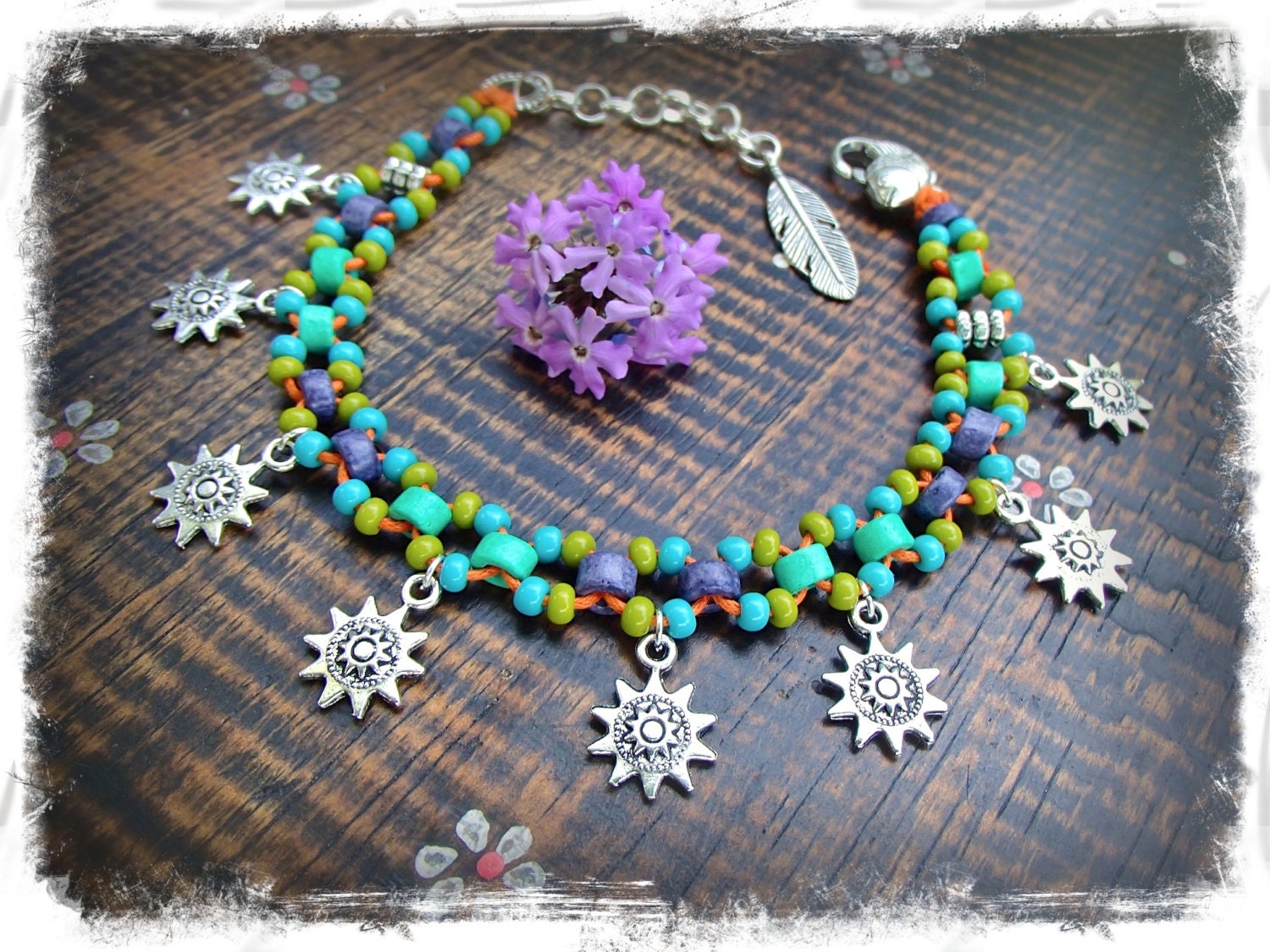 silver STAR ANKLE Bracelet beaded Anklet Tribal BOHO jewelry stackable anklet for barefoot sandals foot jewelry Hippie Flowers