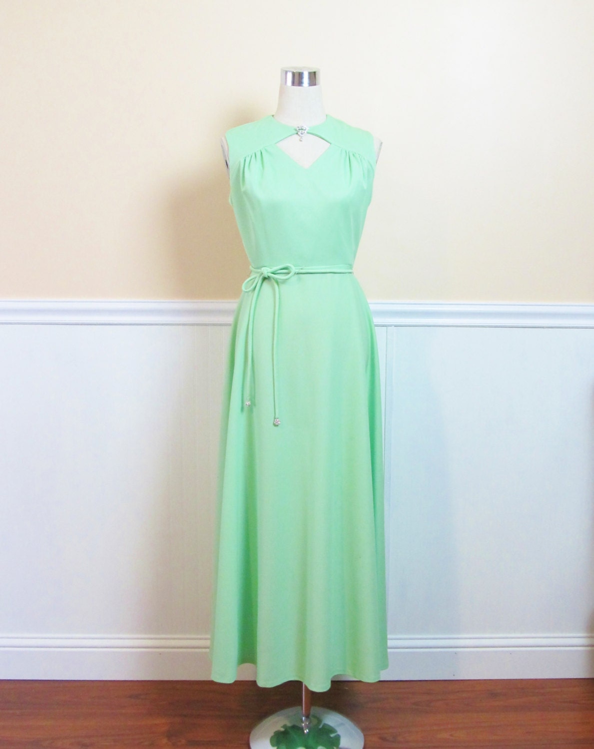 Vintage 1970's Long LIME GREEN Maxi Dress