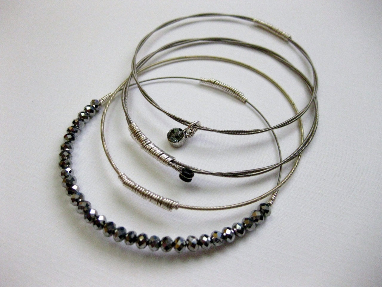 Custom Guitar String Twist Bangle Set - Choose your materials - Handmade Recycled Jewelry