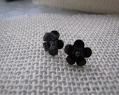 Ebony Blossom . acrylic flowers . post earrings . girls jewelry . rhinestone . black