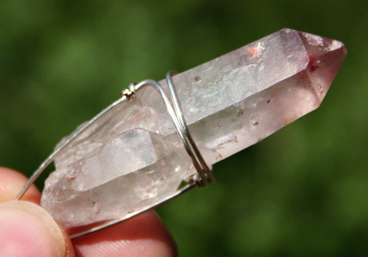 Lovely Lithium Quartz Crystal Pendant Wrapped in Argentium Silver Wire