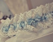 Blue Bridal Wedding Garter, Luxury silk and Nottingham Lace