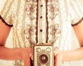 Girl with Camera - Portrait - Brownie Camera - Color Photo - Vintage Photo - 8 x 10 Print - Fine Art Photography