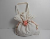 Drawstring Pouch Cream Peach Color Silk Ribbon Flower Versatile Sassy Jewelry Tote Travel Bridal Accessory Handmade Bag Closet Doorknob Gift
