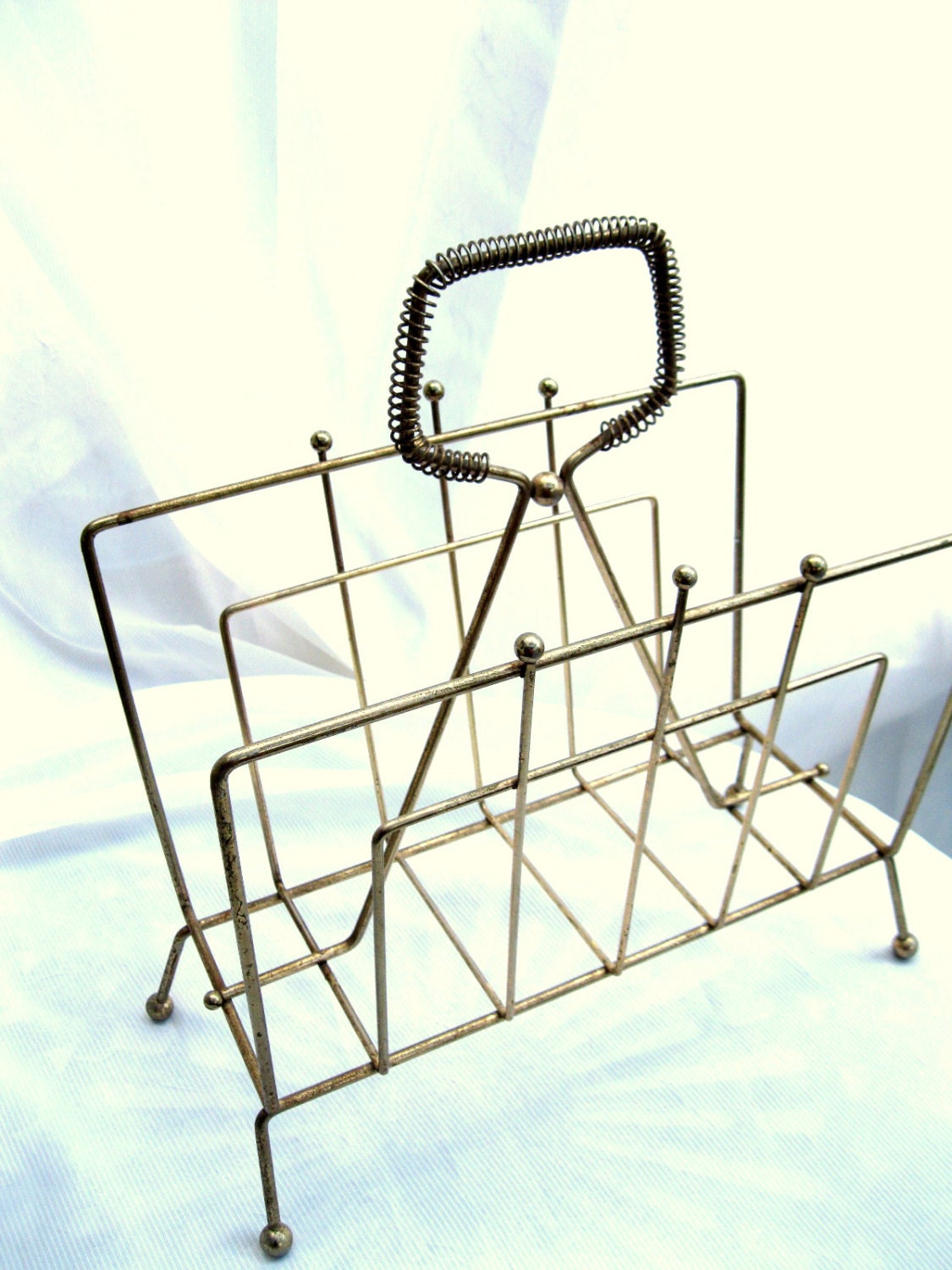 MidCentury Modern Magazine Rack-Mad Men-Atomic//Gold Tone-Ball Feet from Tessiemay