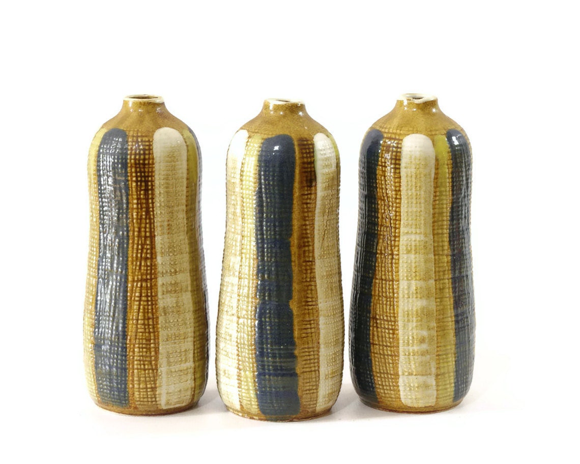 Mid Century Modern Vase Trio, Napco, Earth Tones