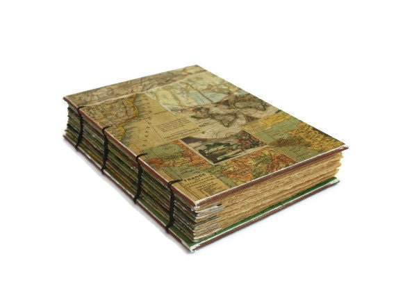 Old World Map Coptic Bound Handmade Journal