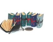 Tiny Colonial Williamsburg Blue  Leather Journals with brown waxed Linen