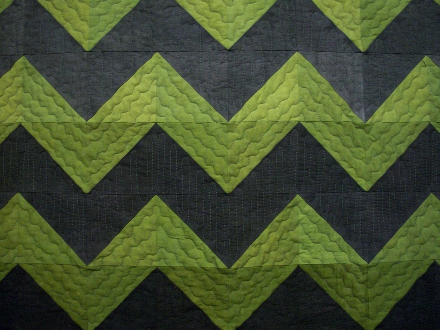 Chevron Art Quilt Green Purple Hand Dyed Gradated Handmade Ready to Ship One of a Kind