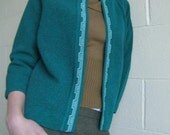 The Elena - Vintage Glengarry Applique Teal Cardigan Sweater Greek Key