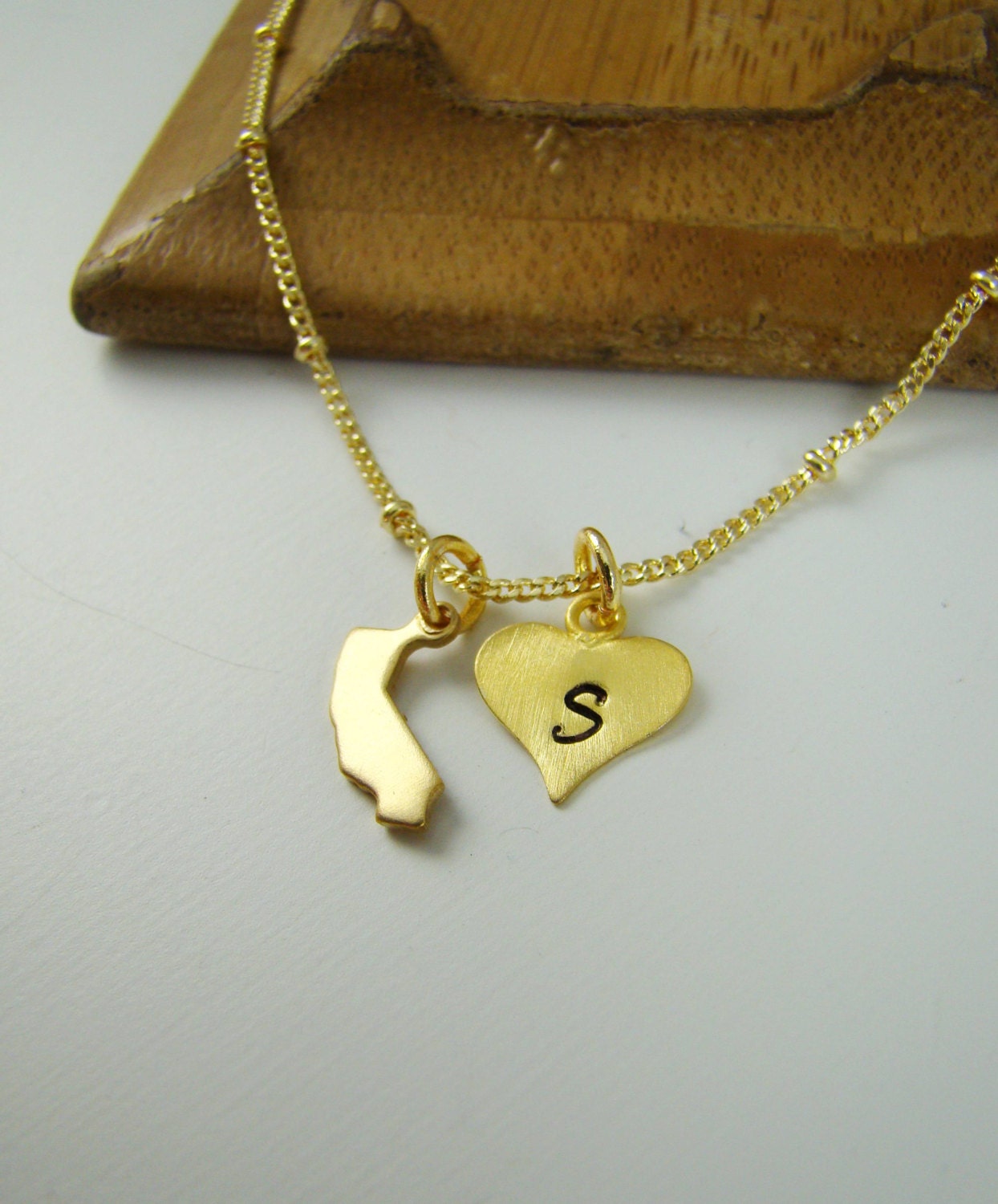 Personalized Tiny California State Necklace, Initial Gold State Necklace, I love California Gold Initial Necklace