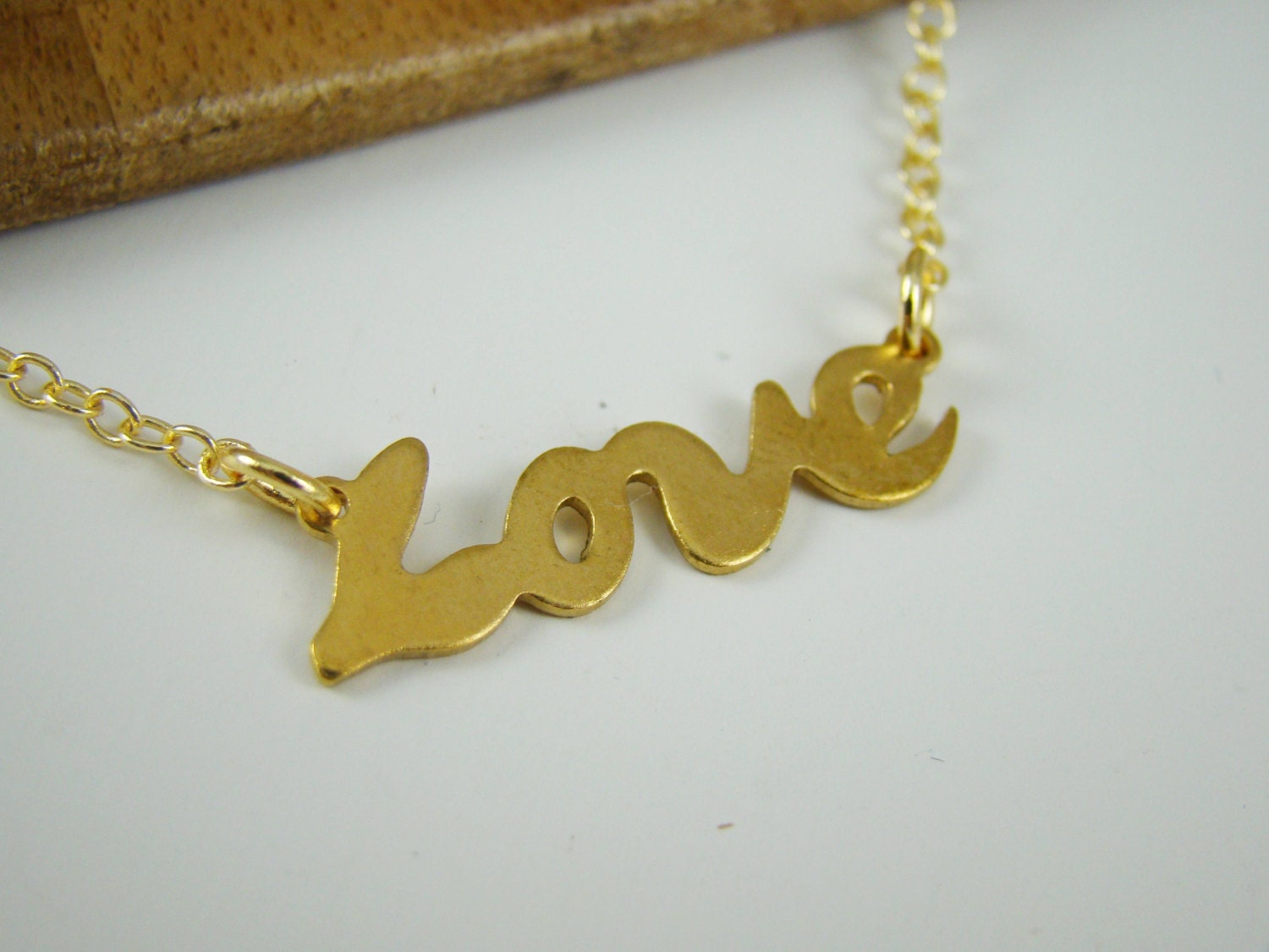 Gold Love Necklace, Love Pendant Necklace, Gold Layering Necklace