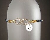 Personalized Infinity Bracelet, Friendship Bracelet, bff Bracelets, Gold Hematite