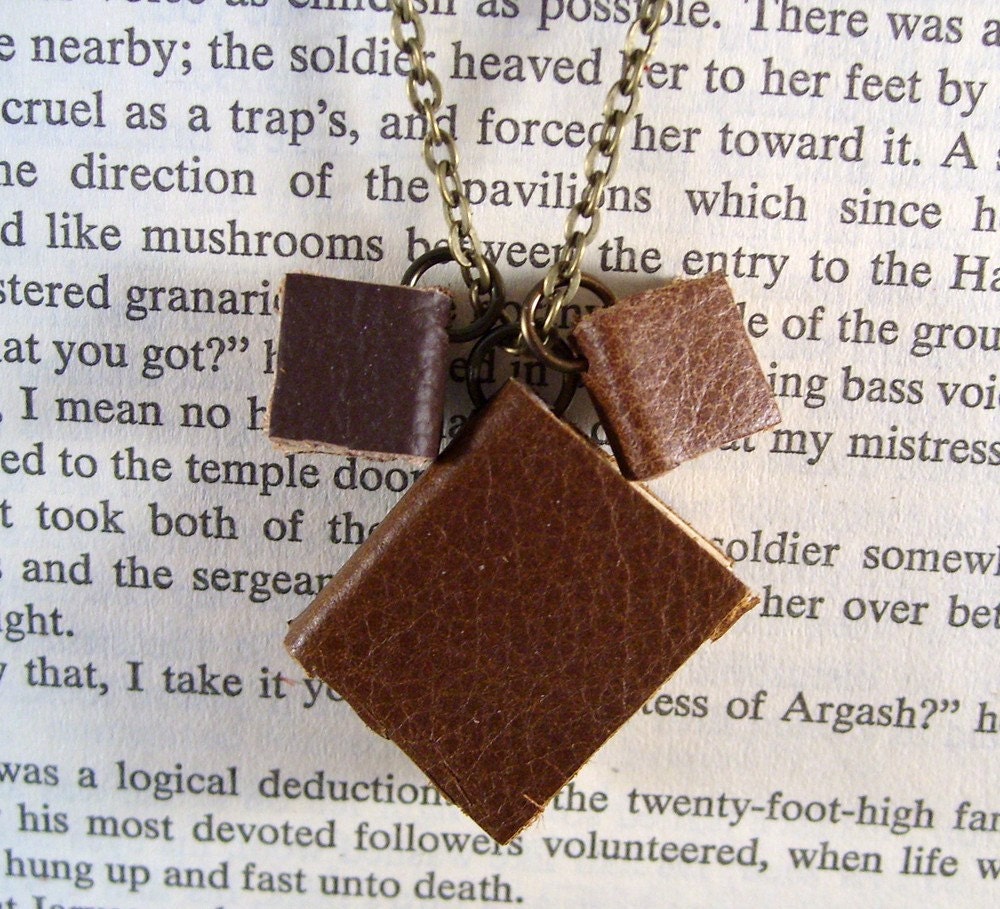 Miniature Book Necklace Tiny Trio Leather Books Necklace Wearable Art