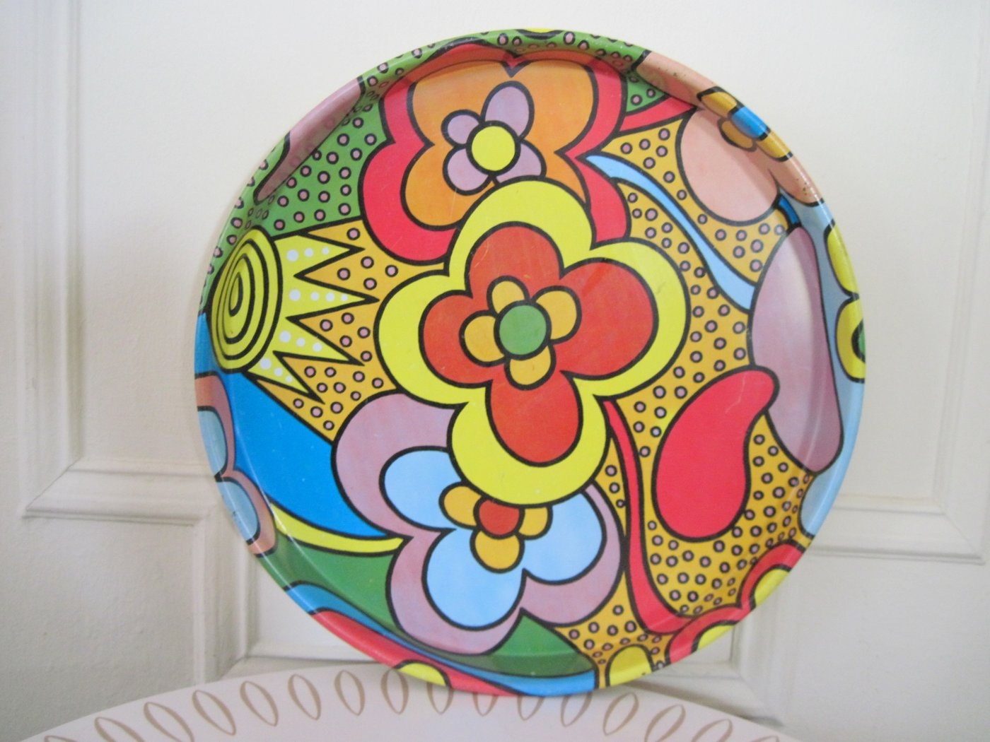 vintage 70s Psychedelic Cocktail Tray - Tea Tray - Serving Platter