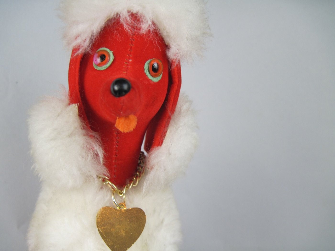 the Red Velveteen Poodle, with gold heart collar - vintage 1960s Herman Pecker Doll