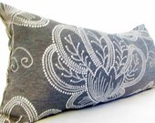 Gray white pillow cover, grey lumbar cushion cover, gray and white throw pillow cover, floral gray and white