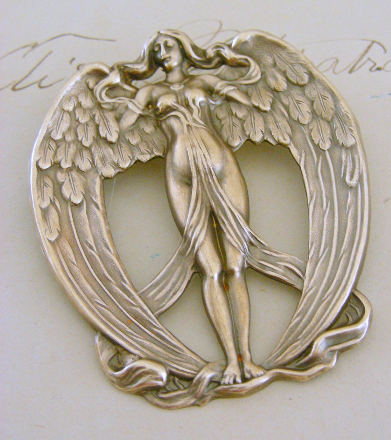 Art Nouveau Angel Brooch Pin - Vintage Brooch by Chloes Vintage Jewelry
