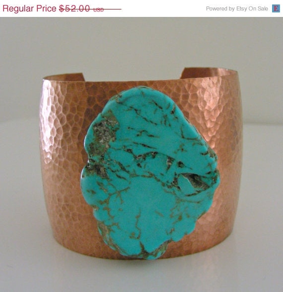 ON SALE Turquoise Cuff Bracelet Vintage Copper Brass - Bohemian - Handmade