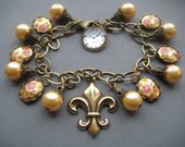 SET - Ma Belle Reine Bracelet - Fleur De Lis Jewelry - Charm Bracelet and Earrings - French Bracelet - Marie Antoinette - French Jewelry