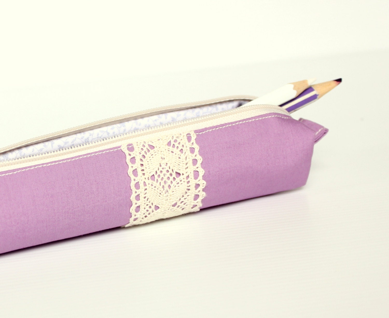 Creamy Purple Petite Pencil Case, Cotton Zipper Pencil Case, Small Zipper Pouch - hennyseashell