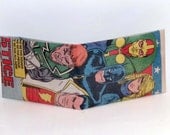 Comic Book Wallet// Justice League International// Green Lantern Guy Gardner, Captain Marvel, Batman, Mister Miracle, and Black Canary