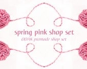 spring pink banner set, OOAK, premade, etsy shop set, unique, rose, magenta, yarn, knitting, crochet, fibre, shop graphics, minimal, modern