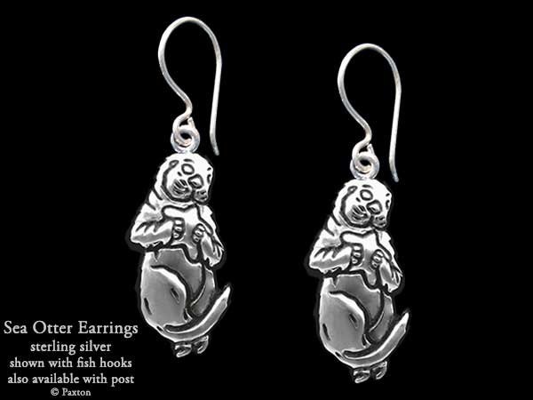 Sea Otter Earrings Sterling Silver Hand Carved & Cast Fish Hook or Post