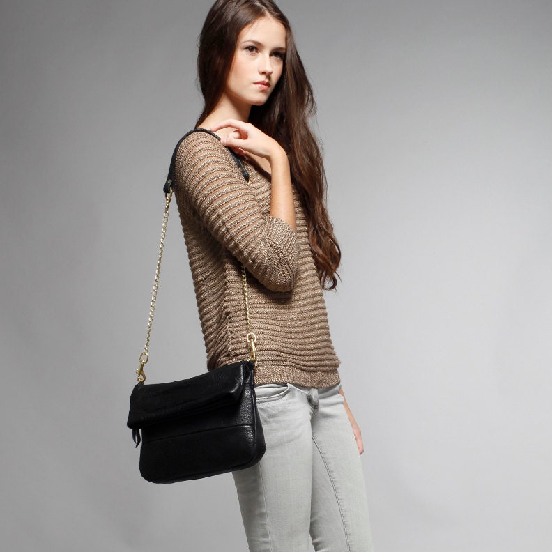 Leather clutch - OPELLE Fold-Over Clutch Bag - Butter Soft Shrunken Leather
