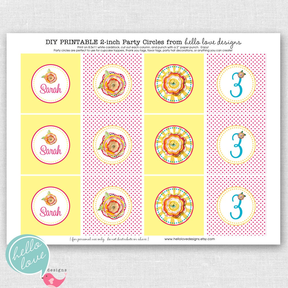 Sunshine Printable Party Cupcake Toppers - party circles - party logos by hello love designs