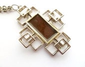 Modernist Silver Tone Pendant Necklace 1970's Jewelry