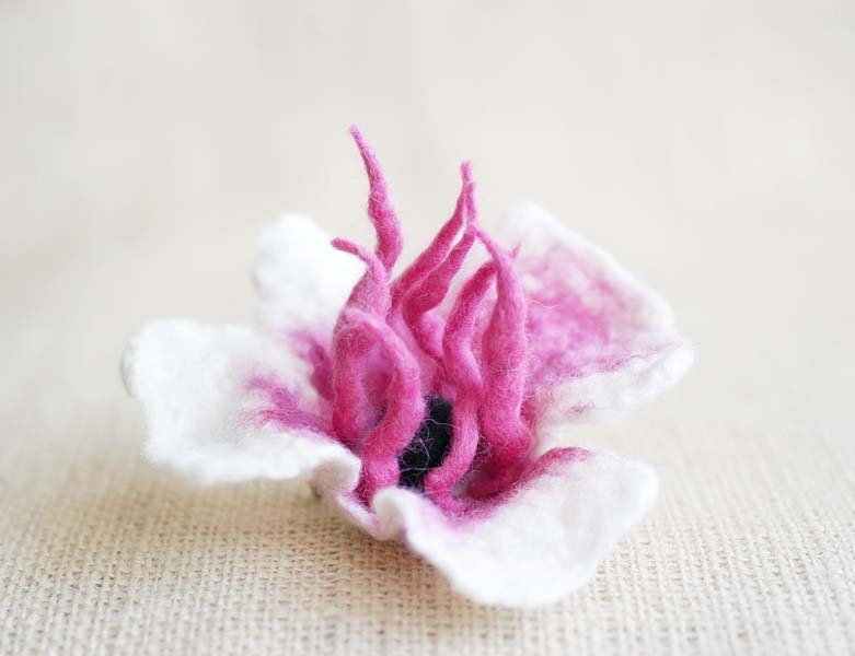 Pink flower brooch felted wool fuchsia statement pin romantic gift for her under 15 summer garden accessory