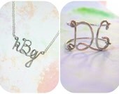 Custom Monogram / Ininitals Jewelry Gift Set - Silver Ring and Necklace or Bracelet - Personalized
