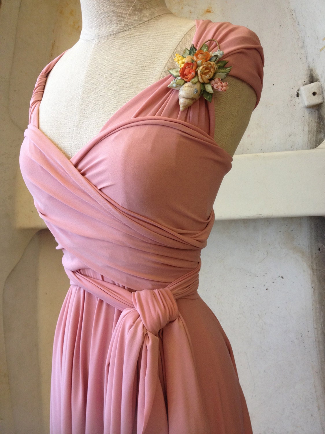 Rose Water Long Octopus Infinity Convertible Wrap Gown