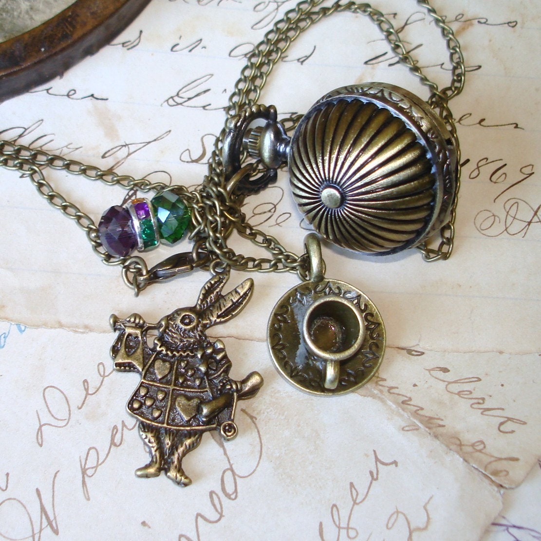 Alice in Wonderland- Tea Cup Mad Hatter Pocket Watch Necklace   C 1-7/nrw