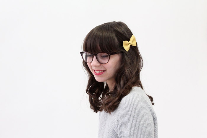 Yellow Leather Bow Hair Clips