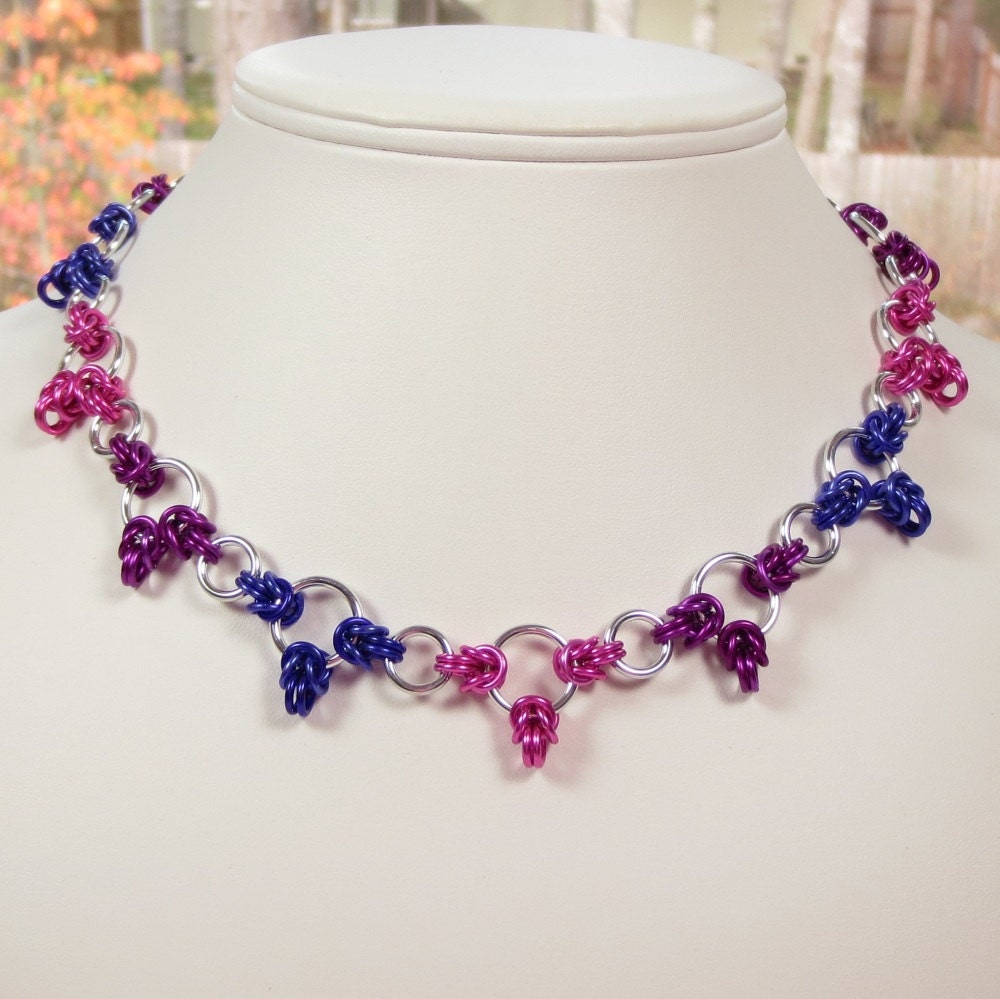 Half Byzantine Chain Mail Necklace, Pink, Violet, Purple, Berry Colors Chainmaille Jewelry