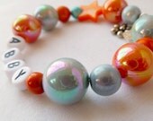 Little Girls Bracelet Custom Flower Charm Orange & Blue