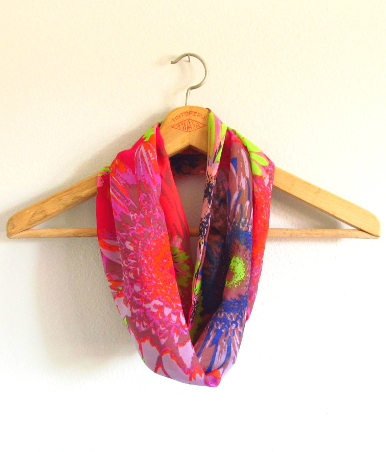 Floral Print Infinity Scarf - Skinny Scarf - Loop  -  Lightweight - Colorful - Sunflower