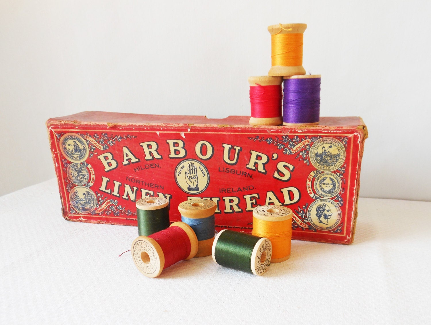 Vintage Thread Box-Vintage Wood Thread Spools-Belding Corticelli Thread-Ireland