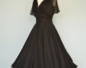 Vintage 1960s Cocktail Dress...Sophisticated Midnight Black Chiffon Cocktail Dress Party Dress S/M