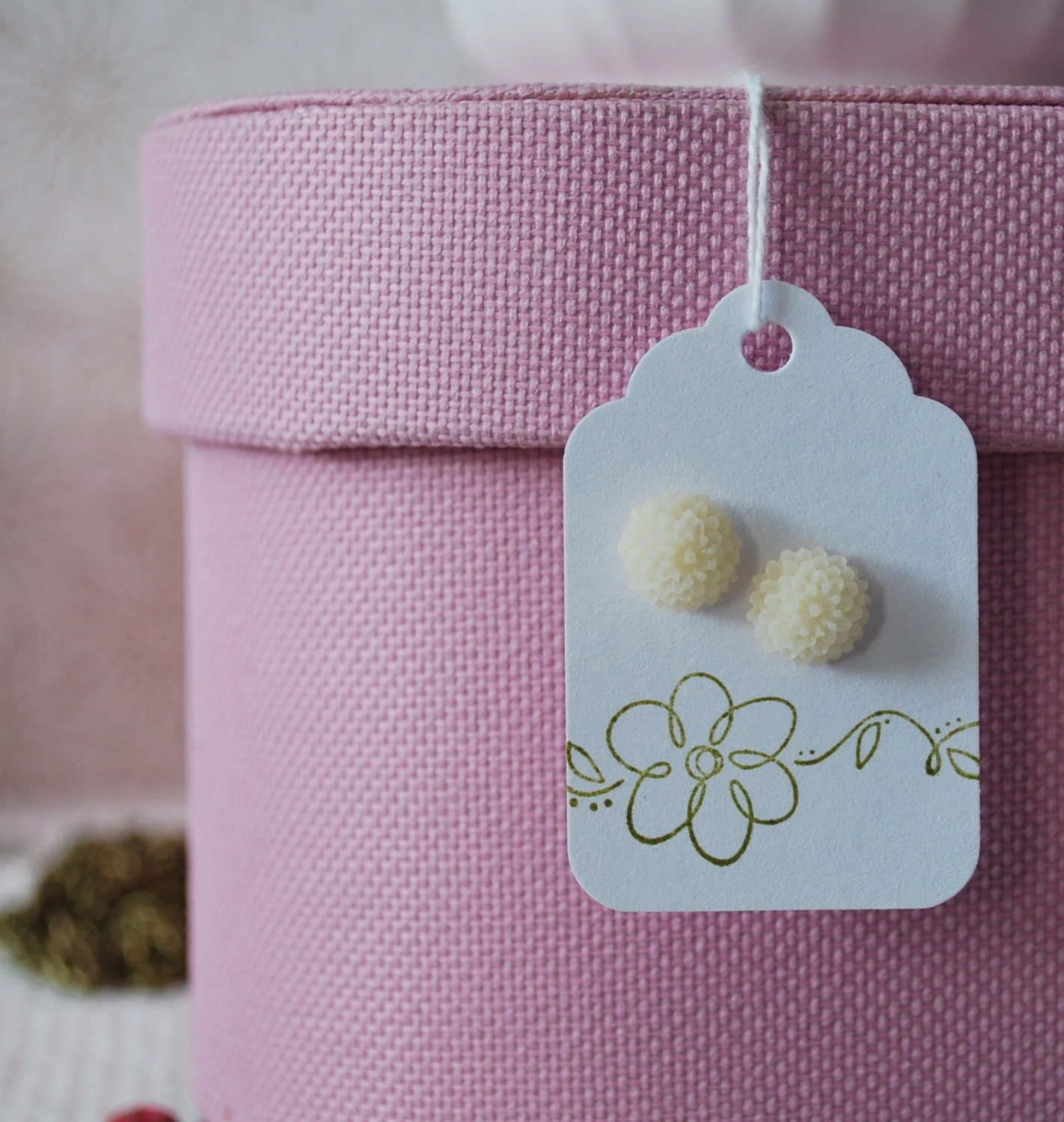Mini Mum Stud Earrings, 8mm Matte Flower Cabochon