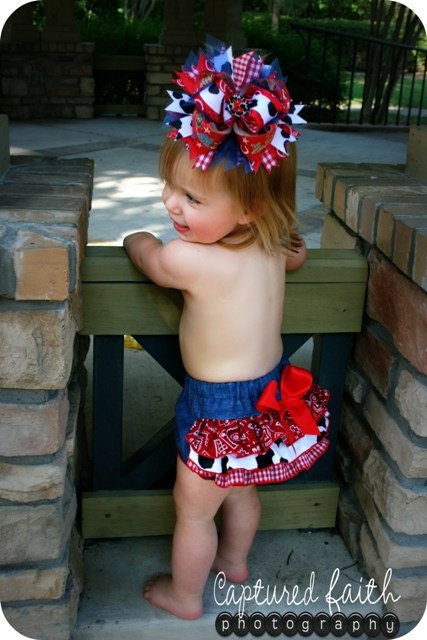 COMBO SET Red Cowgirl Ruffled Bottom Bloomer  0-3mth, 3-6mth, 6-12mth, 12-18mth, 18-24mth & Over-the-Top Hair Bow