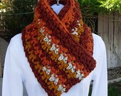 OOAK SCARF Infinity Loop Cowl..Dark & Bright Orange Gold Yellow Off-White..Fall Autumn..Soft Wool Blend..Bulky Wide Circle..Ready to Ship